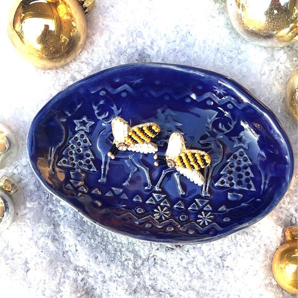 Reindeer Soap, Trinket, Ring, or Ear Ring Dish in Cobalt Blue - Picture 5 of 10